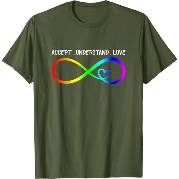 Accept Understand Love Heart Infinity Autism Awareness Unisex T-Shirt for Men Women Kids Toddler,Military Green Color,Size 3T