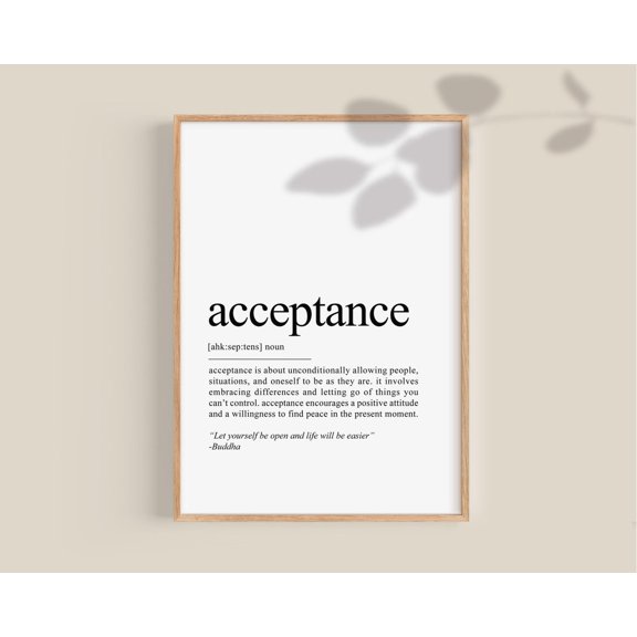 Acceptance Definition Poster, Positive Quote Office Wall Art, Motivational Classroom Posters Decor Affirmations Dictionary Poster Home Decor, 16x24 UNFRAMED