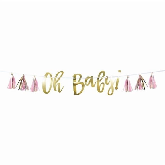Access 351508 60 x 7 in. Oh Baby Tassel Banner, White & Gold