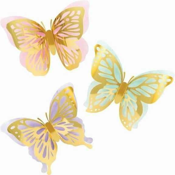 Access 355773 9.5 x 12 in. Butterfly Shimmer Foil 3D Wall Decor, Gold, Pink & Purple