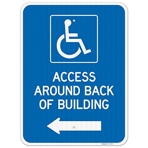 Access Around Back of Building with Left Arrow Sign, 18x24 Inches, 3M ...
