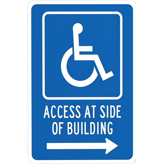 Access At Side Of Building Right Sign - 8"x12" Metal Warning Sign, Handicap Parking Security, Street Business Wall Decor