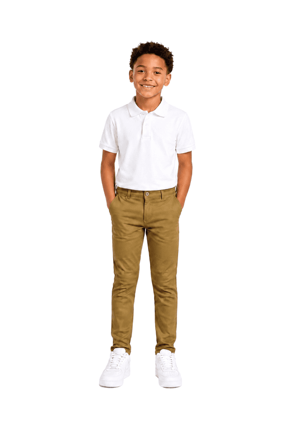 Boy's School Uniform Stretch Pants (DK Khaki, 14) ASU025