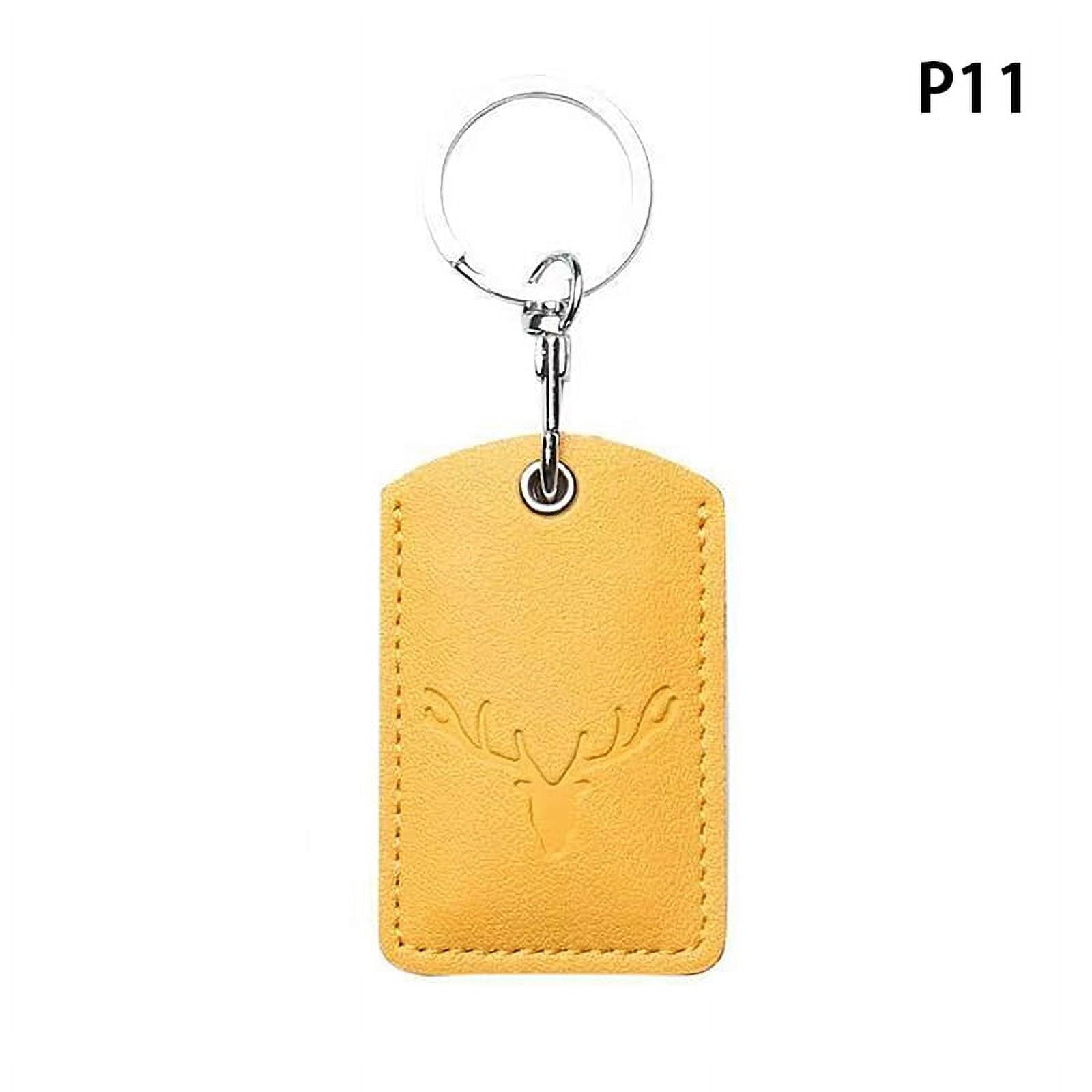Cowhide Leather Card Holder Keychain With Wrist Strap - Slim ID Case For Access Cards, AirTag, Keys