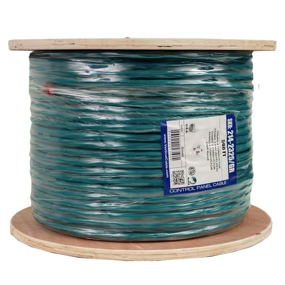 Access Control Cable Riser: 22AWG/3 Pair Shielded + 18AWG/4 Conductor + 22AWG/4 Conductor + 22AWG/2 Conductor, Stranded Bare Copper Conductors, Green, 500ft Spool 214-2325/GR