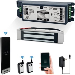 Access Control Door Lock System,2.4GHz WiFi Alexa Voice Control Receiver and 400lb Holding Force Magnetic Lock, paired with Touchless Slimline Sensor Panel