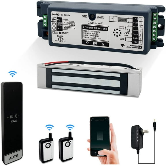 Access Control Door Lock System,2.4GHz WiFi Alexa Voice Control Receiver and 400lb Holding Force Magnetic Lock, paired with Touchless Slimline Sensor Panel