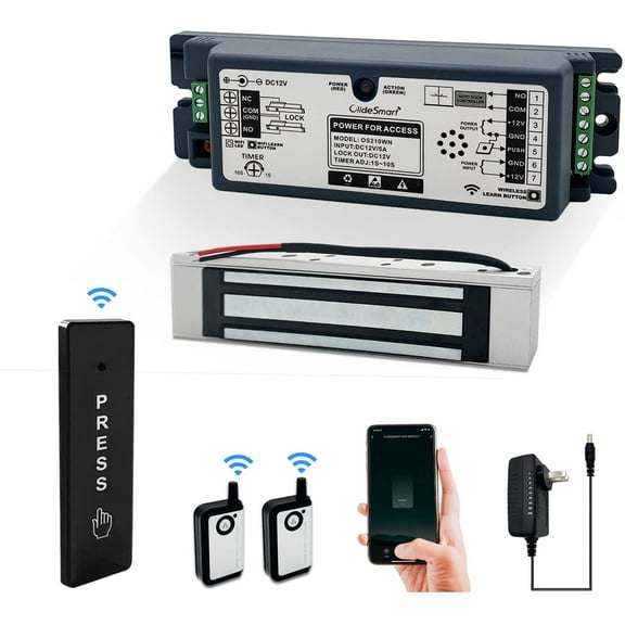 Access Control Door System for Door Closer,Smart WIFI Control by Alexa,Phone APP,400lb Electic Magnetic Lock Kit with Remote and Smart WIFI Receiver, Paired with Wireless Slimline Push Button
