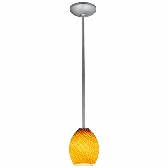 Access Lighting 28023-1R-BS-AMBFB 6 in. Janine 1 Light Brushed Steel Pendant Ceiling Light in Amber Firebird