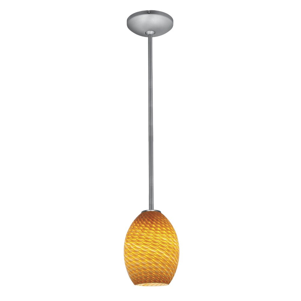 Brandy FireBird Amber Glass Pendant Light with Brushed Steel Rod