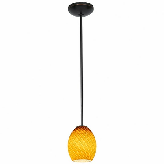 Access Lighting 28023-1R-ORB-AMBFB 6 in. Janine 1 Light Oil Rubbed Bronze Pendant Ceiling Light in Amber Firebird