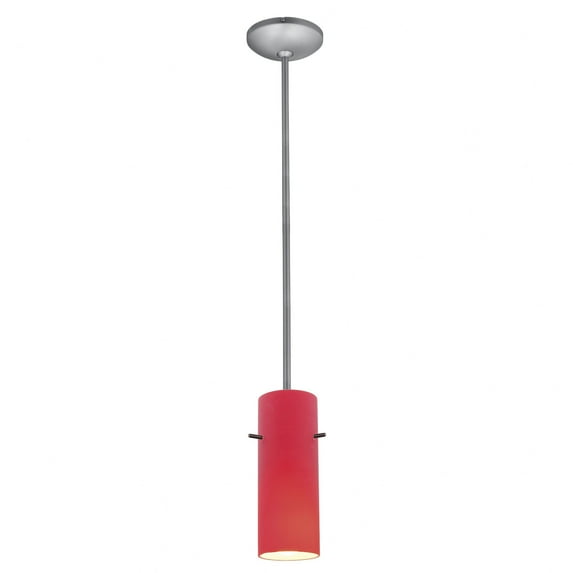 Access Lighting 28030-1R-BS-RED Cylinder Brushed Steel Pendant Ceiling Light in Red, Incandescent - Rod