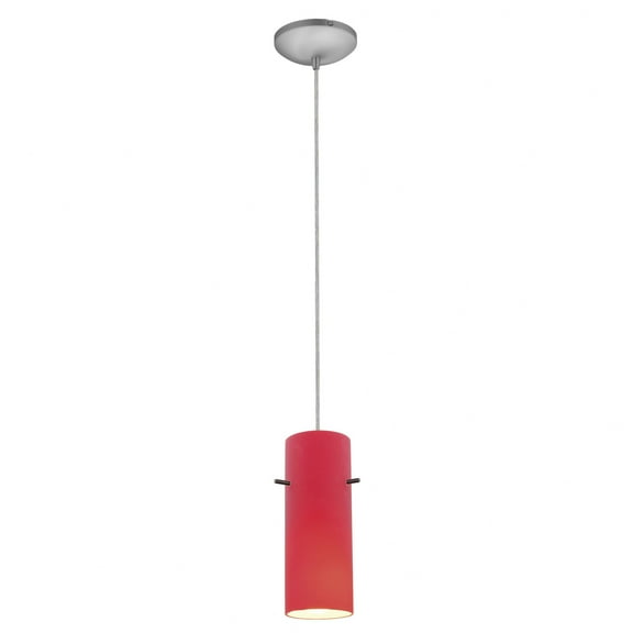 28030-3C-BS/RED Access Lighting Cylinder-1 Glass Pendant with Cord-4 Inches Wide by 10 Inches Tall-Brushed Steel Finish-Red Glass Color-LED Lamping