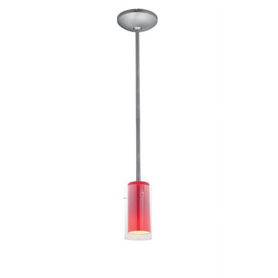 Access Lighting 28033-1R-BS-CLRUSKY 5 in. Janine 1 Light Brushed Steel Pendant Ceiling Light in Clear and Red, Incandescent - Rod