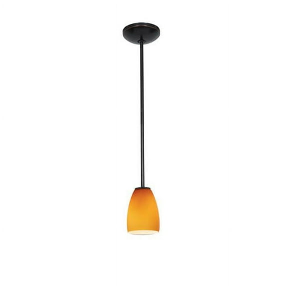 28069-4R-ORB/AMB-Access Lighting-Sherry-12W 1 LED Rod Pendant-4.5 Inches Wide by 6 Inches Tall-Oil Rubbed Bronze Finish-Amber Glass Color