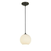 Access Lighting  Japanese Lantern - E26 LED Cord Pendant - 8"W - Oil Rubbed Bronze Finish - White Lined Glass Shade