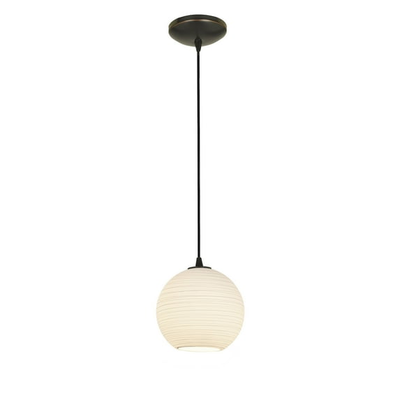 Access Lighting Japanese Lantern - E26 LED Cord Pendant - 8"W - Oil Rubbed Bronze Finish - White Lined Glass Shade