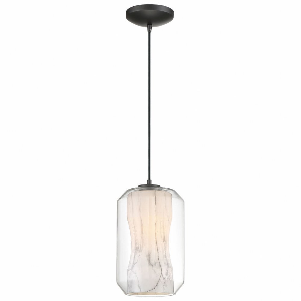 Black Glass LED Pendant Light with Marble Shade
