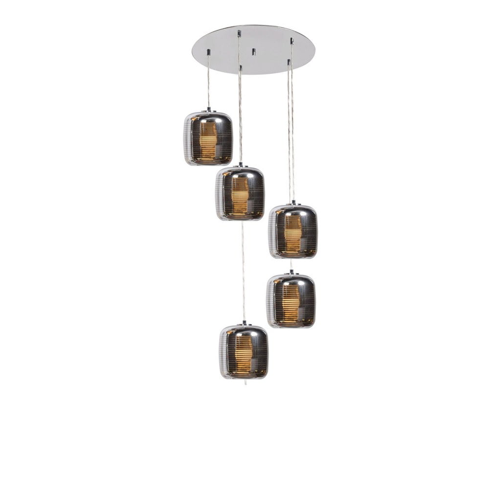 Dor 20.5" Mirrored Stainless Steel LED Pendant with Amber Glass