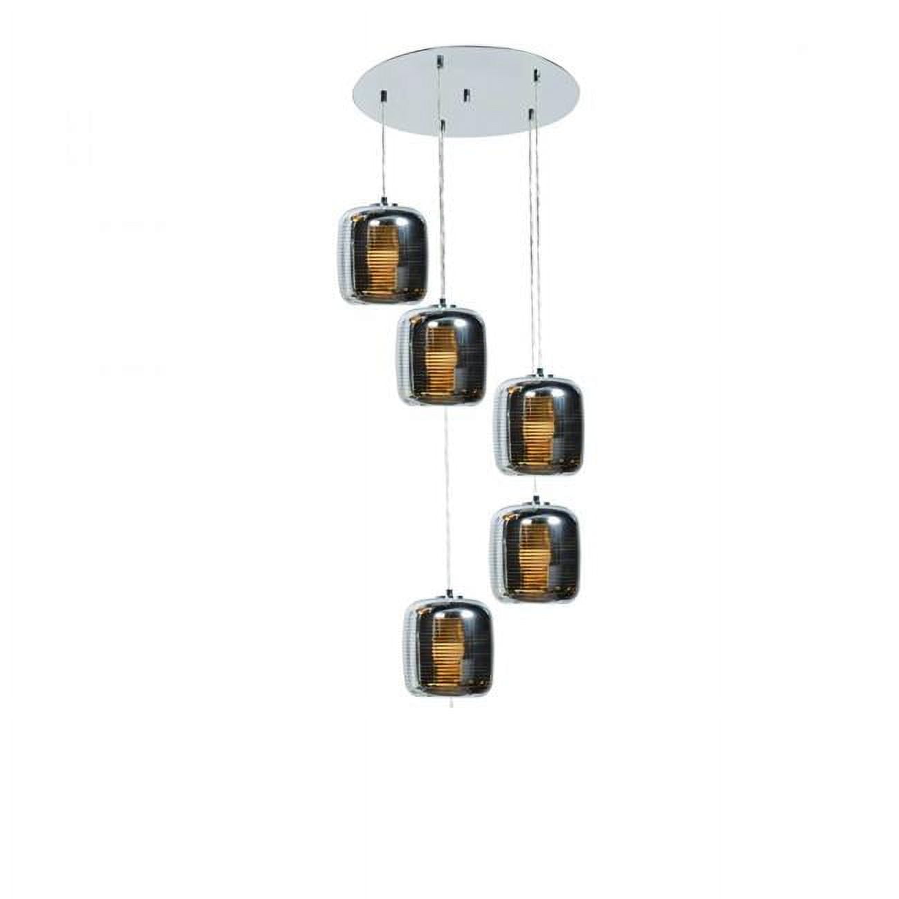 Dor 20.5" Mirrored Stainless Steel LED Pendant with Amber Glass