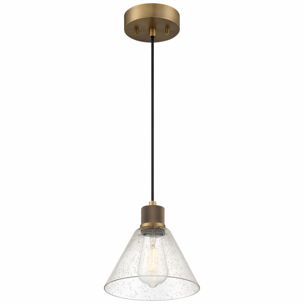 Transitional Martini LED Pendant in Antique Brushed Brass with Seeded Glass