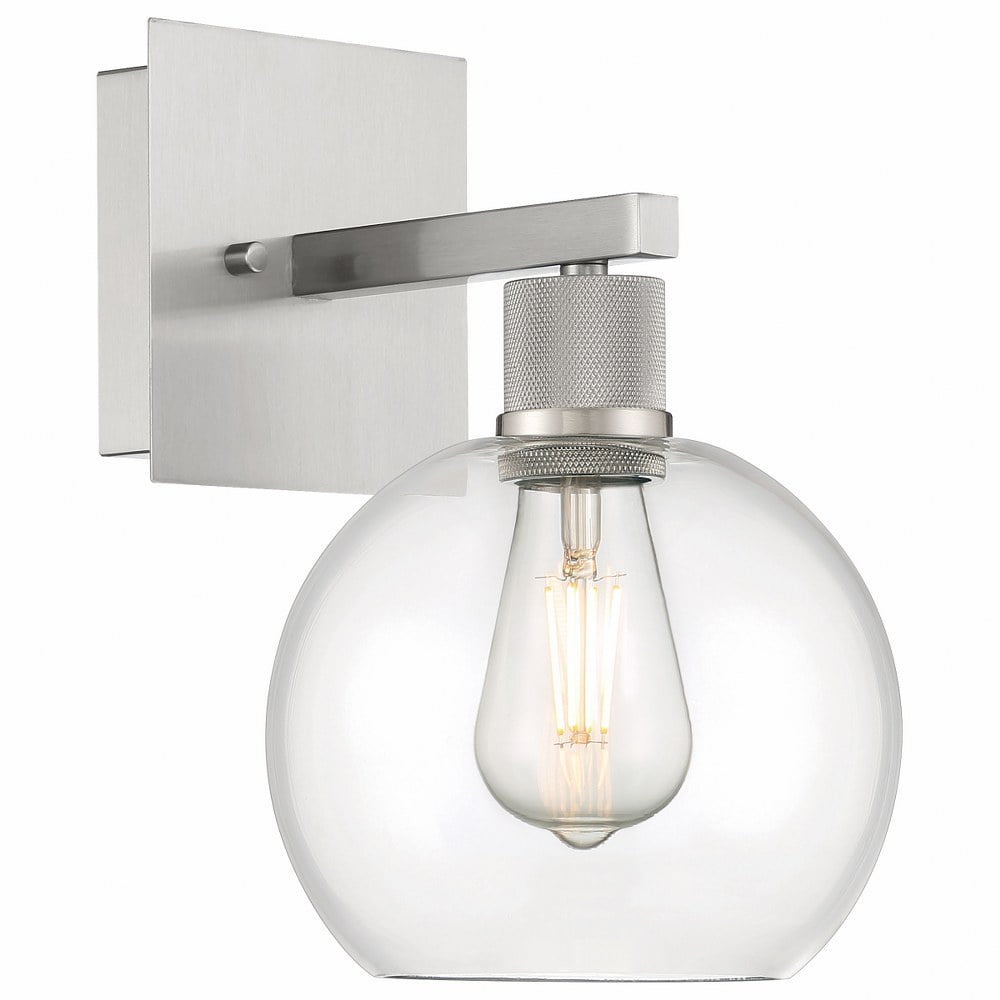 Brushed Steel Dimmable LED Wall Sconce with Clear Glass