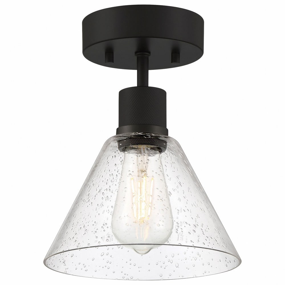 Matte Black Martini LED Semi-Flush Mount with Seeded Glass