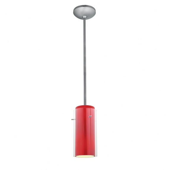 28033-1R-BS/CLRD Access Lighting Ami-One Light Pendant with Round Canopy-4.75 Inches Wide by 14 Inches Tall-Brushed Steel Finish-Clear/Red Glass Color