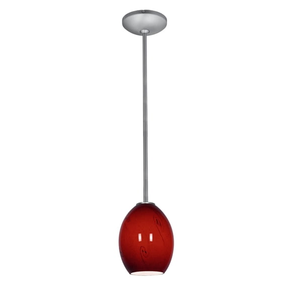 28023-1r-bs/rusky Access Lighting Brandy FireBird-One Light Glass Pendant with Rod-6 Inches Wide by 9 Inches Tall-Brushed Steel Finish-Red Sky Glass