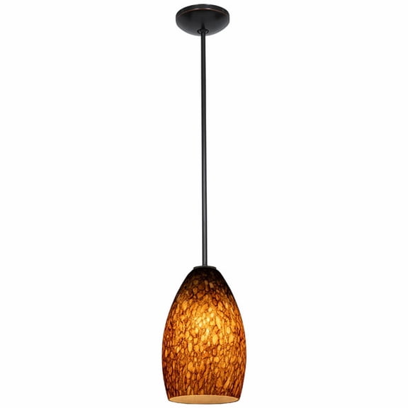 Access Lighting Champagne Bronze LED Rod Pendant, Brown Stone Shade