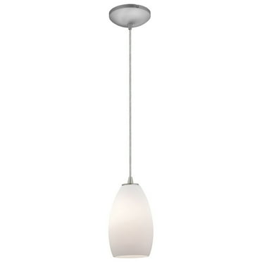 28012-3C-BS/OPL-Access Lighting-Champagne-One Light Glass Pendant with Cord-5 Inches Wide by 9 Inches Tall-Brushed Steel Finish-Opal Glass Color-LED