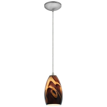 28012-3C-BS/ICA-Access Lighting-Champagne-One Light Glass Pendant with Cord-5 Inches Wide by 9 Inches Tall-Brushed Steel Finish-Inca Glass Color-LED