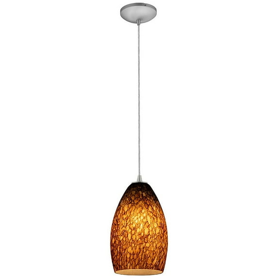 28012-3c-bs/brst Access Lighting Champagne-One Light Glass Pendant with Cord-5 Inches Wide by 9 Inches Tall-Brushed Steel Finish-Brown Stone Glass