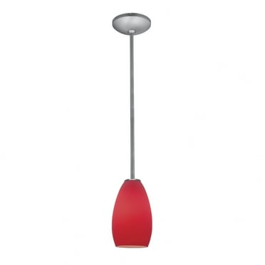 Accesslighting 28012-3R-BS-RED Champagne A-19 LED Rod Red Glass Pendant- Brushed Steel