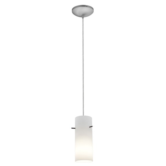 28030-1C-BS/OPL Access Lighting Cylinder-1 Glass Pendant with Cord-4 Inches Wide by 10 Inches Tall-Brushed Steel Finish-Opal Glass Color