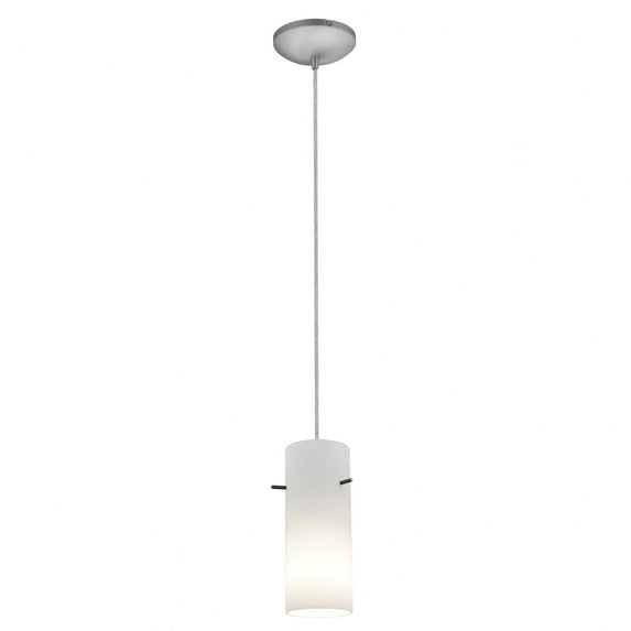 28030-3C-BS/OPL Access Lighting Cylinder-10W 1 LED Cord Pendant-Brushed Steel Finish-Opal Glass Color-LED Lamping Type-E26 Medium Lamp Base Type