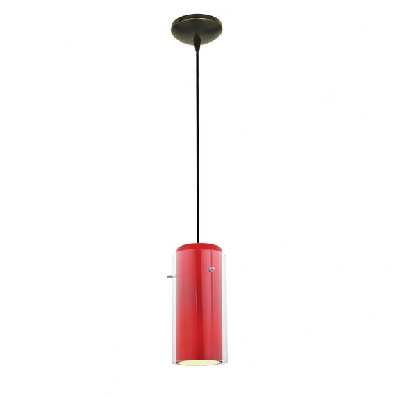 28033-1C-ORB/CLRD Access Lighting Sydney-One Light Cylinder Pendant (Cord Hung)-4.75 Inches Wide by 14 Inches Tall-Oil Rubbed Bronze Finish-Clear/Red