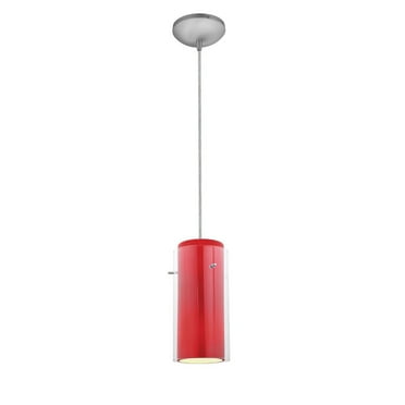 28033-3C-BS/CLRD-Access Lighting-Glass n Glass Cylinder-11W 1 LED Cord Pendant-4.5 Inches Wide by 10 Inches Tall-Brushed Steel Finish-Red Glass Color
