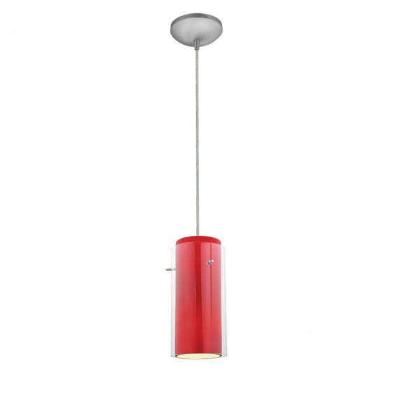 28033-3C-BS/CLRD Access Lighting Glass n Glass Cylinder-11W 1 LED Cord Pendant-4.5 Inches Wide by 10 Inches Tall-Brushed Steel Finish-Red Glass Color