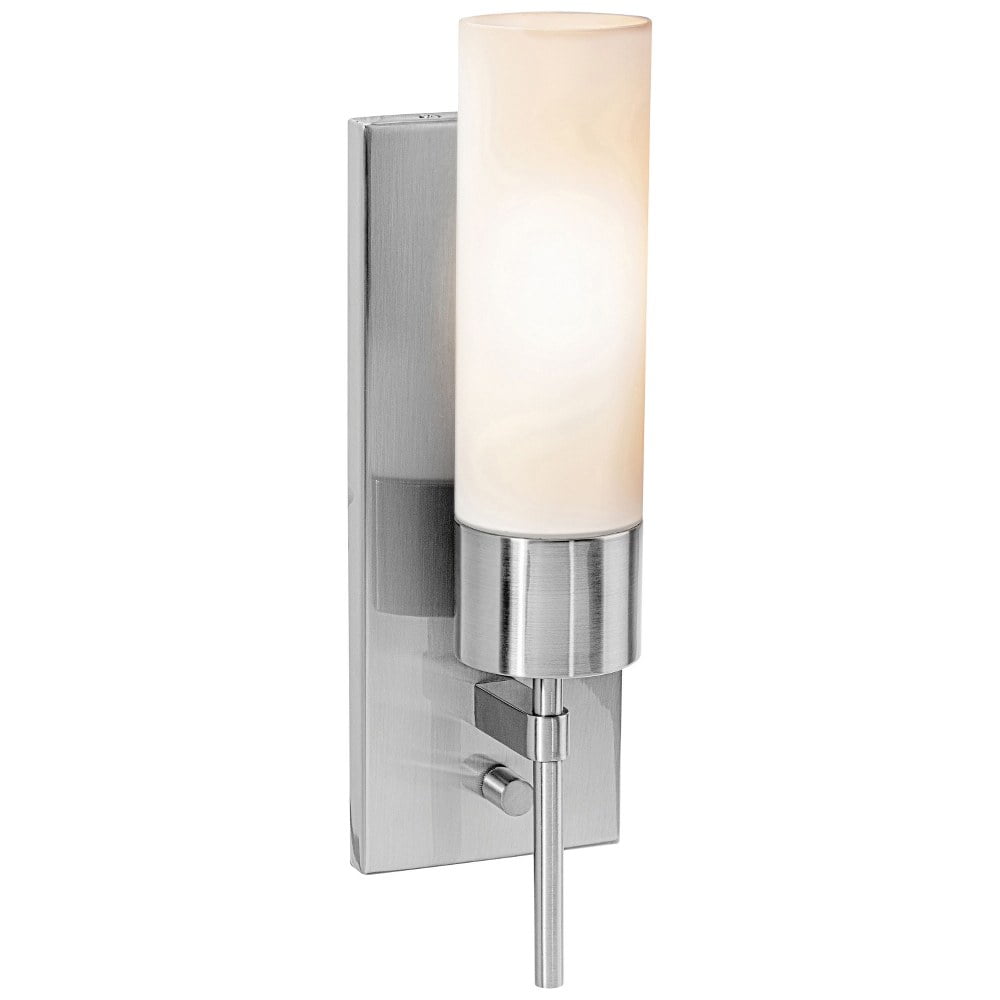 Brushed Steel Cylinder Wall Sconce 14.5" - Off-White Shade