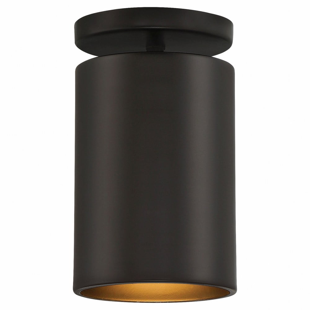 Transitional Matte Black Glass Jar LED Outdoor Flush Mount, 7.75" H