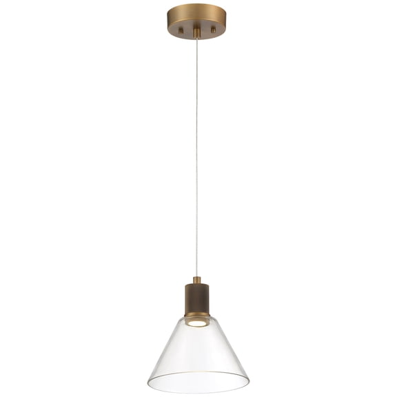 63140LEDD-ABB/CLR Access Lighting Port Nine - 9W 1 LED Pendant In Transitional Style-8.5 Inches Tall and 8 Inches Wide-Antique Brushed Brass