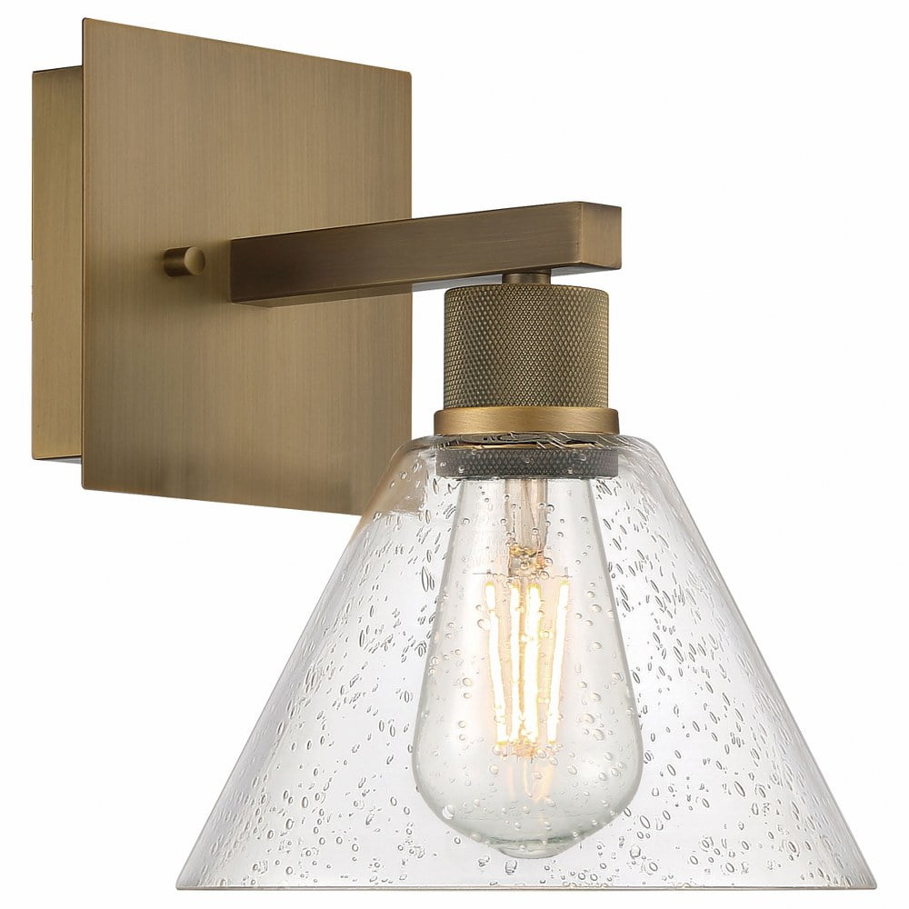 Antique Brushed Brass Martini LED Wall Sconce with Seeded Glass