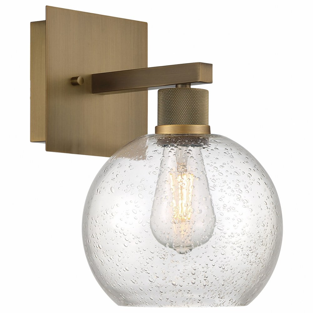 Antique Brushed Brass Globe Wall Sconce with Seeded Glass