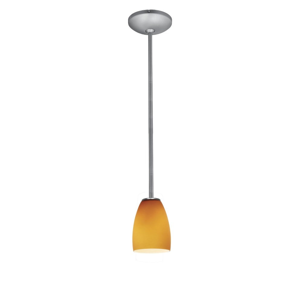 Amber Glass and Brushed Steel 6" Pendant Light
