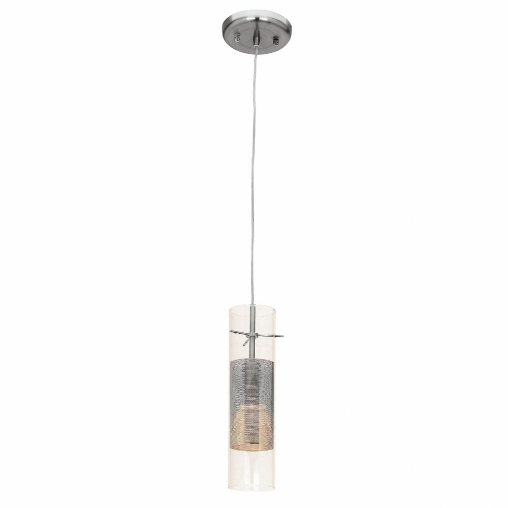 Spartan Brushed Steel LED Mini Pendant with Clear Glass Shade
