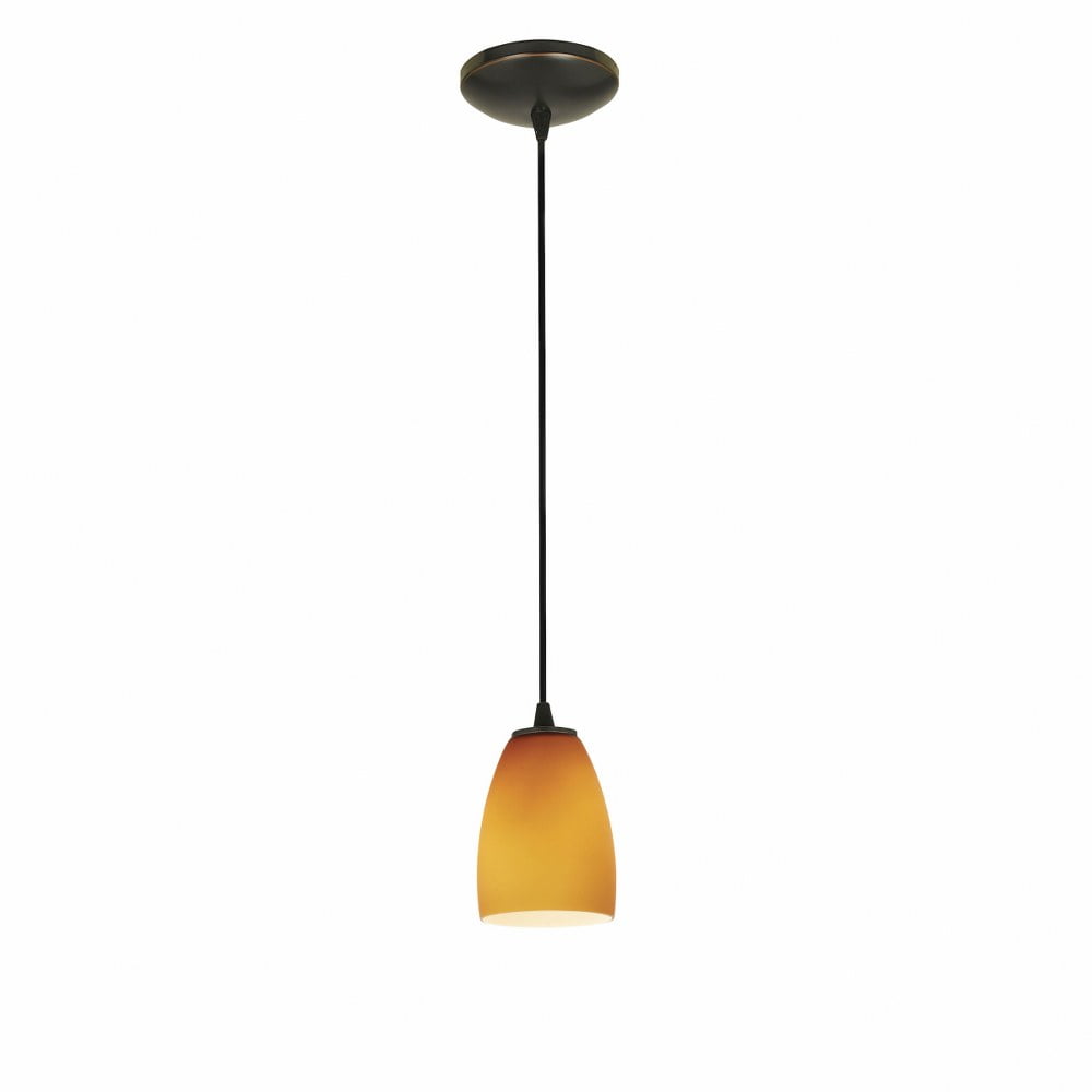 Sherry 6" Oil Rubbed Bronze and Amber Glass Pendant Light