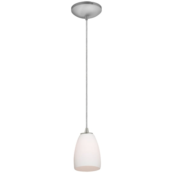 28069-1C-BS/OPL Access Lighting Sydney-One Light Cone Pendant (Cord Hung)-4.5 Inches Wide by 10 Inches Tall-Brushed Steel Finish-Opal Glass Color