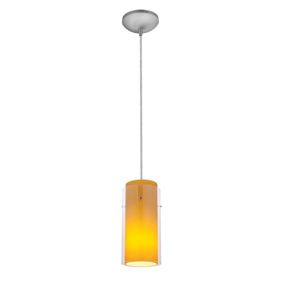 28033-1c-bs/clam Access Lighting Sydney-One Light Cylinder Pendant (Cord Hung)-4.75 Inches Wide by 14 Inches Tall-Brushed Steel Finish-Clear/Amber