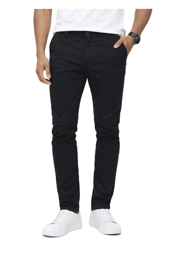 Men's Basic Casual Uniform Comfort Stretch Chino Pants (Black, 30x32)